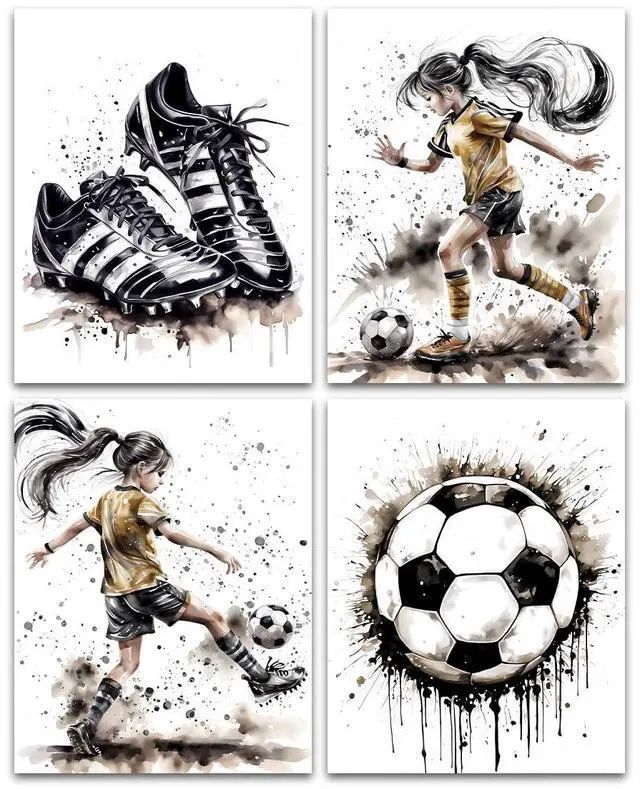 Main image of Soccer Canvas Art Prints,Female Football Art Print,Graffiti Soccer Wall Art