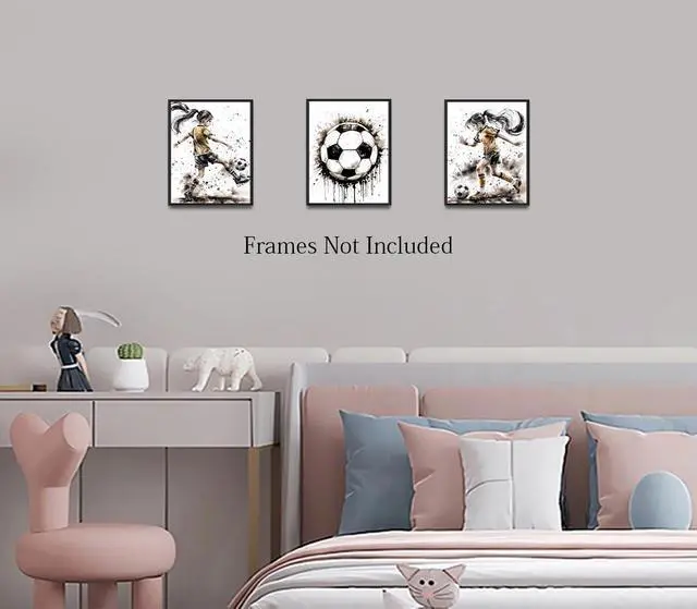 Alt view image 4 of 6 - Soccer Canvas Art Prints,Female Football Art Print,Graffiti Soccer Wall Art