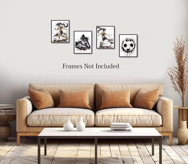 Alt view image 3 of 6 - Soccer Canvas Art Prints,Female Football Art Print,Graffiti Soccer Wall Art