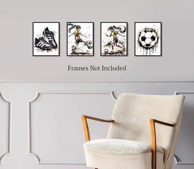 Alt view image 5 of 6 - Soccer Canvas Art Prints,Female Football Art Print,Graffiti Soccer Wall Art