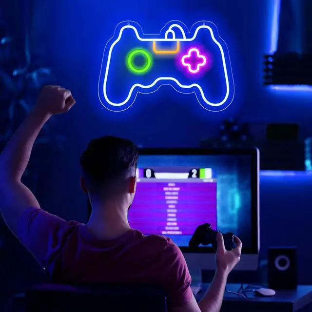 Alt view image 2 of 7 - Game Neon Sign for Gamer Room Decor, Led Dimmable Neon Signs Wall Decorations for Living Room Bedroom Gamepad Controller Shape Lights Game Room Decor, Best Gamer Gifts for Boys, Kids
