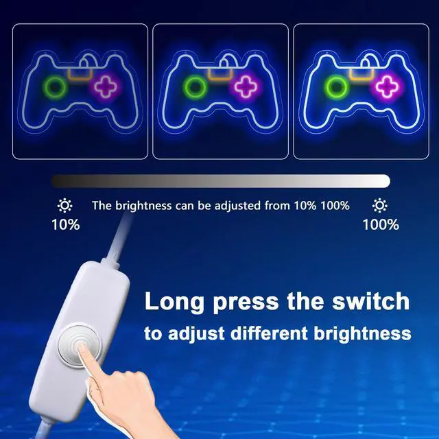 Alt view image 3 of 7 - Game Neon Sign for Gamer Room Decor, Led Dimmable Neon Signs Wall Decorations for Living Room Bedroom Gamepad Controller Shape Lights Game Room Decor, Best Gamer Gifts for Boys, Kids