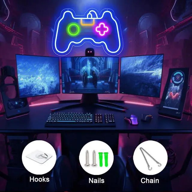 Alt view image 5 of 7 - Game Neon Sign for Gamer Room Decor, Led Dimmable Neon Signs Wall Decorations for Living Room Bedroom Gamepad Controller Shape Lights Game Room Decor, Best Gamer Gifts for Boys, Kids