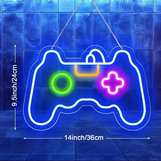 Alt view image 6 of 7 - Game Neon Sign for Gamer Room Decor, Led Dimmable Neon Signs Wall Decorations for Living Room Bedroom Gamepad Controller Shape Lights Game Room Decor, Best Gamer Gifts for Boys, Kids