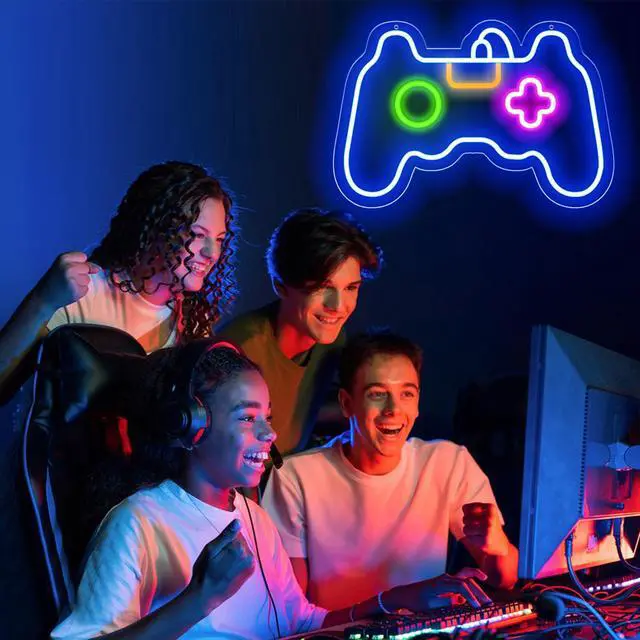 Alt view image 7 of 7 - Game Neon Sign for Gamer Room Decor, Led Dimmable Neon Signs Wall Decorations for Living Room Bedroom Gamepad Controller Shape Lights Game Room Decor, Best Gamer Gifts for Boys, Kids