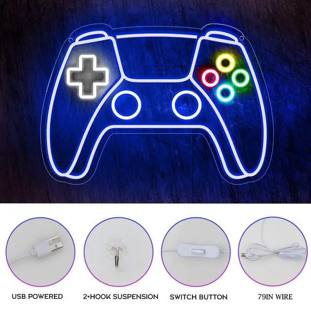 Alt view image 4 of 6 - Gamer Neon Sign, Gamepad Shaped LED Neon Sign for Gamer Room Decor, Gaming Neon Sign for Boys Room Decor, Neon Gaming Sign for Gaming Wall Decor, USB Powered Gamer Gifts for Teens, Boys, Kids