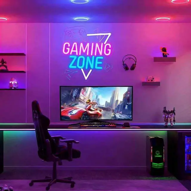 Alt view image 4 of 6 - Gaming Zone Neon Sign Game for Wall Decor, Dimmable LED Neon Light with USB Powered for Game Room Bedroom Man Cave Kids room Decor, Gifts for Gamer