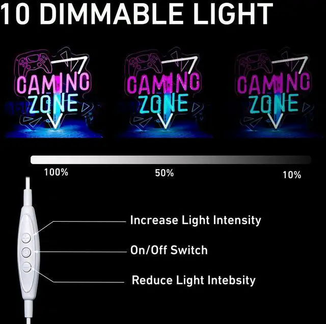 Alt view image 6 of 6 - Gaming Zone Neon Sign Game for Wall Decor, Dimmable LED Neon Light with USB Powered for Game Room Bedroom Man Cave Kids room Decor, Gifts for Gamer