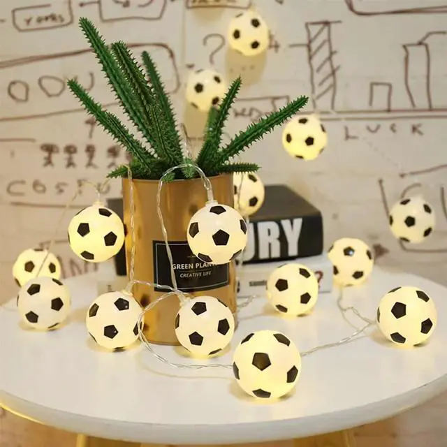 Main image of Soccer Decorations String Lights, Timer Battery Operated 5.5ft 10LED Room Decor,Soccer Ball Ornaments for Christmas Tree, Bedroom, Sports Theme Party Favors, Christmas Gift
