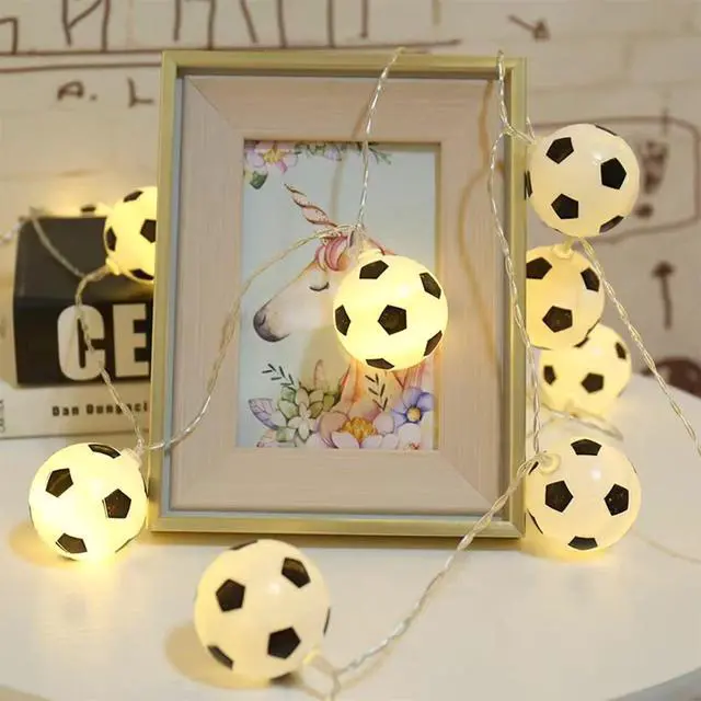 Alt view image 3 of 7 - Soccer Decorations String Lights, Timer Battery Operated 5.5ft 10LED Room Decor,Soccer Ball Ornaments for Christmas Tree, Bedroom, Sports Theme Party Favors, Christmas Gift