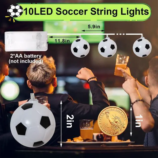 Alt view image 6 of 7 - Soccer Decorations String Lights, Timer Battery Operated 5.5ft 10LED Room Decor,Soccer Ball Ornaments for Christmas Tree, Bedroom, Sports Theme Party Favors, Christmas Gift