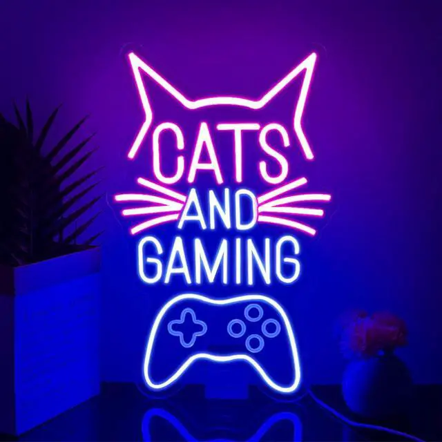 Main image of Cats and Gaming Neon Sign,Gaming Cat Neon Light Signs for Game Room Wall Decor, Cool Gamer Lights for Bedroom Art Decor,LED USB Power Light Sign for Boys and Girls Birthday Gift