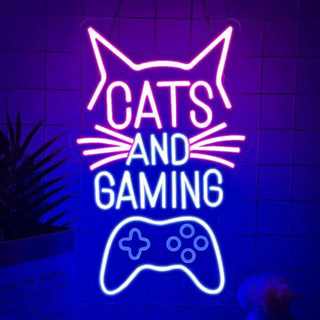 Alt view image 2 of 7 - Cats and Gaming Neon Sign,Gaming Cat Neon Light Signs for Game Room Wall Decor, Cool Gamer Lights for Bedroom Art Decor,LED USB Power Light Sign for Boys and Girls Birthday Gift