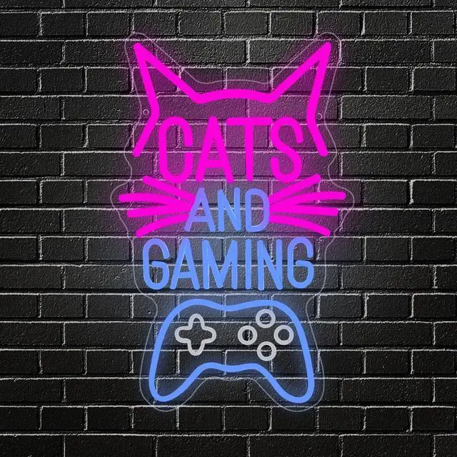 Alt view image 6 of 7 - Cats and Gaming Neon Sign,Gaming Cat Neon Light Signs for Game Room Wall Decor, Cool Gamer Lights for Bedroom Art Decor,LED USB Power Light Sign for Boys and Girls Birthday Gift