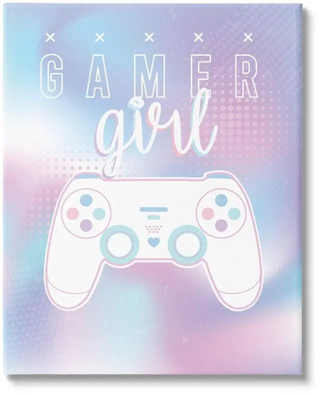 Main image of Gamer Girl Pastel Typography Video Game Controller, Design by Angela Nickeas, Pink, 24 x 30