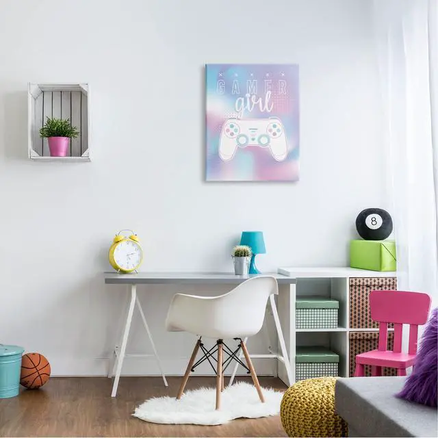 Alt view image 2 of 7 - Gamer Girl Pastel Typography Video Game Controller, Design by Angela Nickeas, Pink, 24 x 30