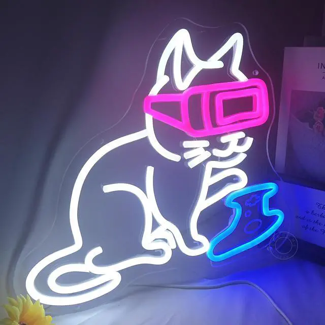 Alt view image 2 of 7 - Game Cat Led Neon Light Sign Gamer Game Room Man Cave Wall Decor