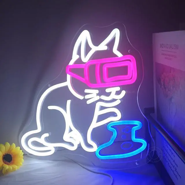 Alt view image 3 of 7 - Game Cat Led Neon Light Sign Gamer Game Room Man Cave Wall Decor