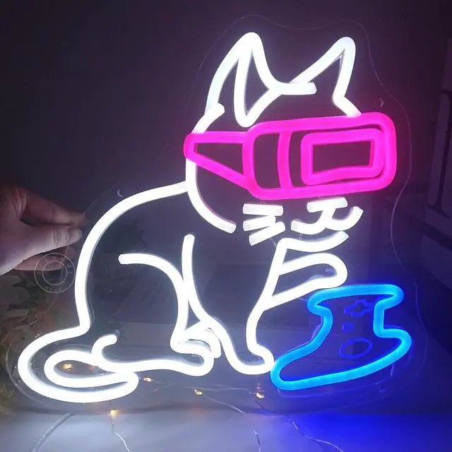 Alt view image 6 of 7 - Game Cat Led Neon Light Sign Gamer Game Room Man Cave Wall Decor