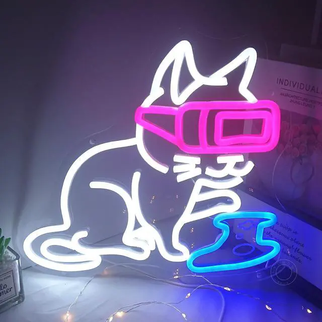 Alt view image 7 of 7 - Game Cat Led Neon Light Sign Gamer Game Room Man Cave Wall Decor