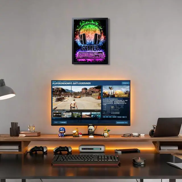 Alt view image 7 of 7 - Neon Gamer Wall Art Framed Canvas Print, Colorful Headphones and Keyboard Gaming Poster, Cool Video Game Room Decor for Boys Bedroom Game Room Decor Oil Painting 12x16 Inch