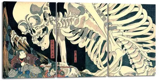 Main image of 3 Piece Witch and Skeleton Ukiyo-E by Utagawa Takiyasha Historic Cultural Illustrations for Living Room Bedroom Home Decorations Landscape Artwork
