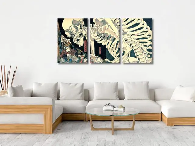 Alt view image 3 of 7 - 3 Piece Witch and Skeleton Ukiyo-E by Utagawa Takiyasha Historic Cultural Illustrations for Living Room Bedroom Home Decorations Landscape Artwork