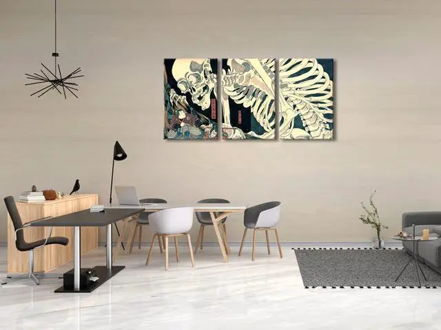 Alt view image 4 of 7 - 3 Piece Witch and Skeleton Ukiyo-E by Utagawa Takiyasha Historic Cultural Illustrations for Living Room Bedroom Home Decorations Landscape Artwork