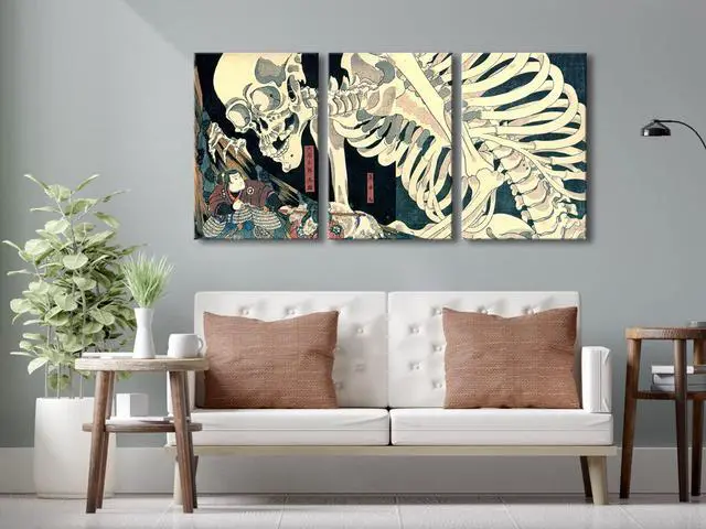 Alt view image 5 of 7 - 3 Piece Witch and Skeleton Ukiyo-E by Utagawa Takiyasha Historic Cultural Illustrations for Living Room Bedroom Home Decorations Landscape Artwork