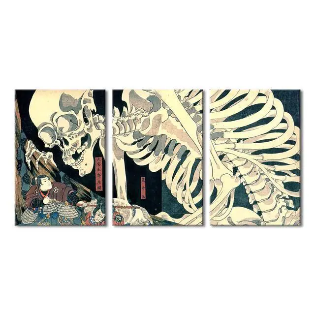 Alt view image 7 of 7 - 3 Piece Witch and Skeleton Ukiyo-E by Utagawa Takiyasha Historic Cultural Illustrations for Living Room Bedroom Home Decorations Landscape Artwork