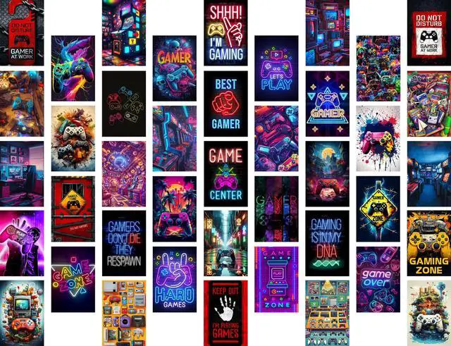Main image of 50 Pcs Gamer Collage Kit Posters - Gamer Room Decor, Boys Room Decor, Gaming Neon Sign Wall Art for Girls Boys Teen Kids Room Bedroom, Aesthetic Wall Decor Picture Posters Birthday Gifts Decorations