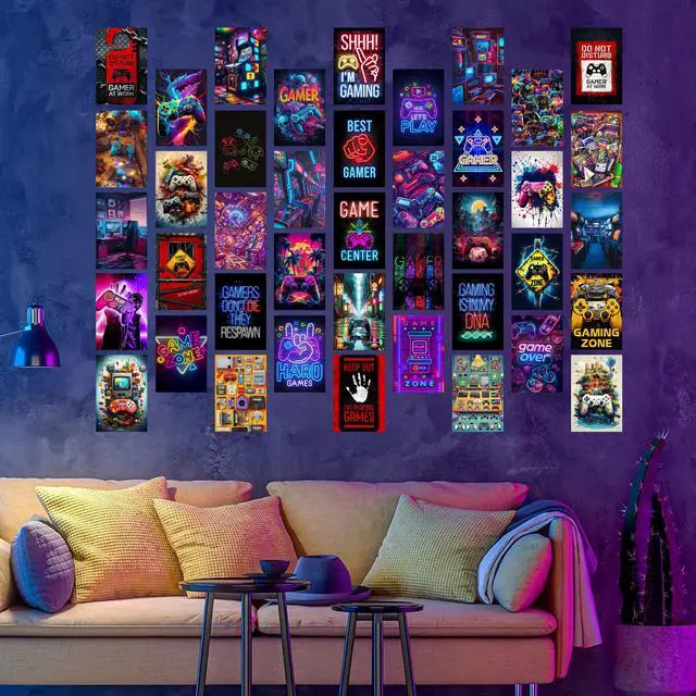Alt view image 4 of 7 - 50 Pcs Gamer Collage Kit Posters - Gamer Room Decor, Boys Room Decor, Gaming Neon Sign Wall Art for Girls Boys Teen Kids Room Bedroom, Aesthetic Wall Decor Picture Posters Birthday Gifts Decorations