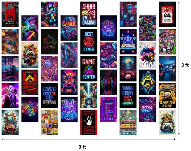 Alt view image 7 of 7 - 50 Pcs Gamer Collage Kit Posters - Gamer Room Decor, Boys Room Decor, Gaming Neon Sign Wall Art for Girls Boys Teen Kids Room Bedroom, Aesthetic Wall Decor Picture Posters Birthday Gifts Decorations