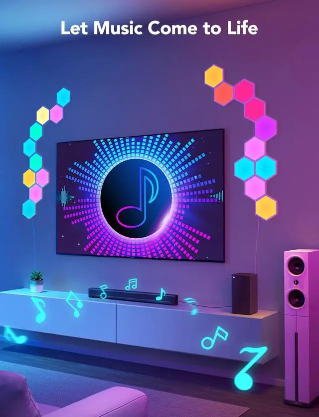 Alt view image 7 of 7 - 12 Pack Hexagon LED Lights Panels Smart RGB Wall Lights with APP/Remote & Music Sync, DIY Modular & Gaming Room Decor, Wall LED Panels Lights for Bedroom