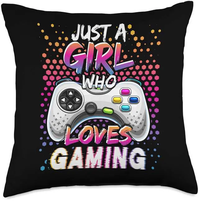 Main image of Just a Girl Who Loves Gaming Video Game Room Decor for Girls Throw Pillow