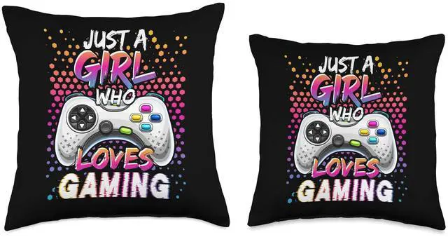 Alt view image 3 of 3 - Just a Girl Who Loves Gaming Video Game Room Decor for Girls Throw Pillow