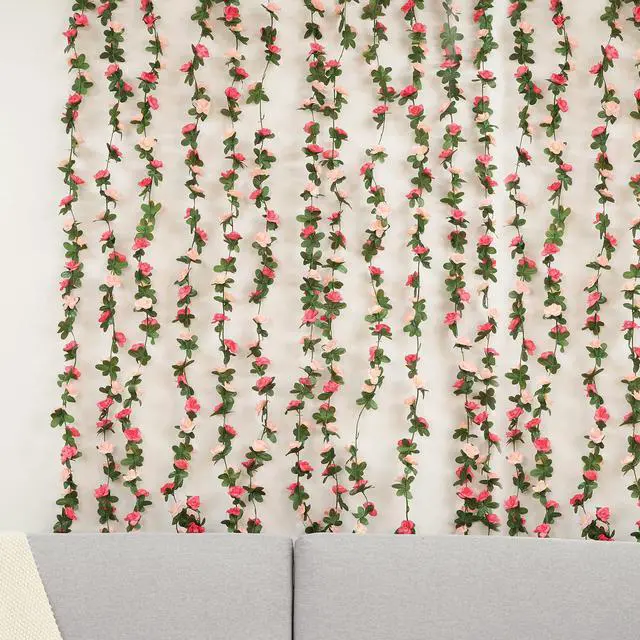 Alt view image 3 of 7 - 2Pcs 16.4Ft Flower Garland Artificial Rose Vines for Bedroom, Cute Fake Hanging Flower Vines Floral Garland Decorations for Wedding Party Wall Room Decor Aesthetic