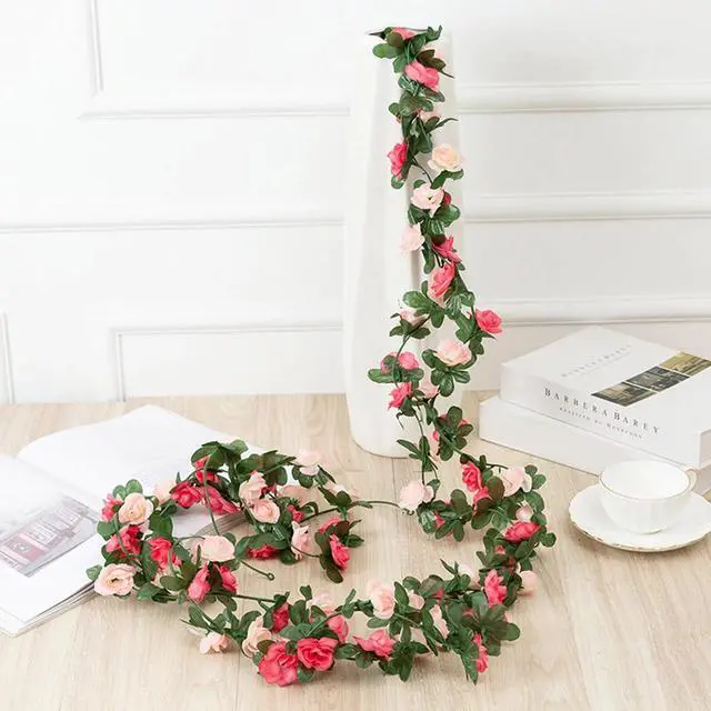 Alt view image 5 of 7 - 2Pcs 16.4Ft Flower Garland Artificial Rose Vines for Bedroom, Cute Fake Hanging Flower Vines Floral Garland Decorations for Wedding Party Wall Room Decor Aesthetic