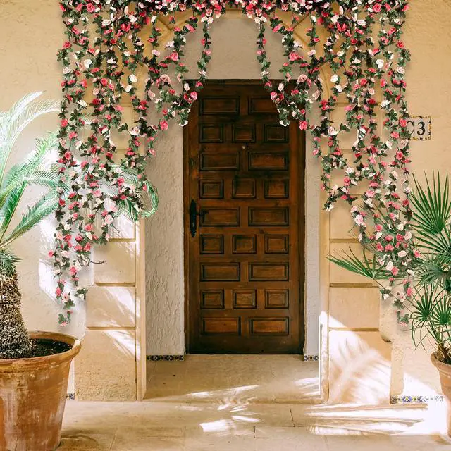 Alt view image 6 of 7 - 2Pcs 16.4Ft Flower Garland Artificial Rose Vines for Bedroom, Cute Fake Hanging Flower Vines Floral Garland Decorations for Wedding Party Wall Room Decor Aesthetic