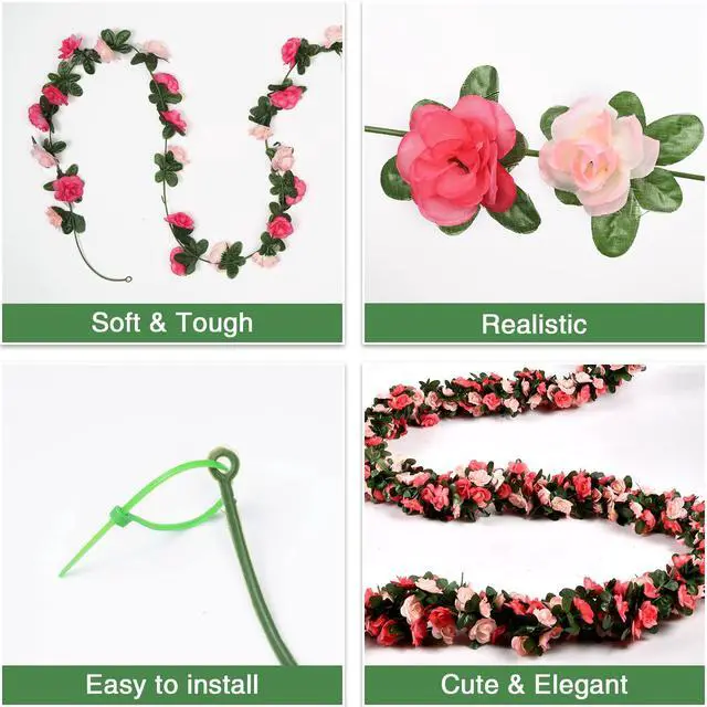 Alt view image 7 of 7 - 2Pcs 16.4Ft Flower Garland Artificial Rose Vines for Bedroom, Cute Fake Hanging Flower Vines Floral Garland Decorations for Wedding Party Wall Room Decor Aesthetic