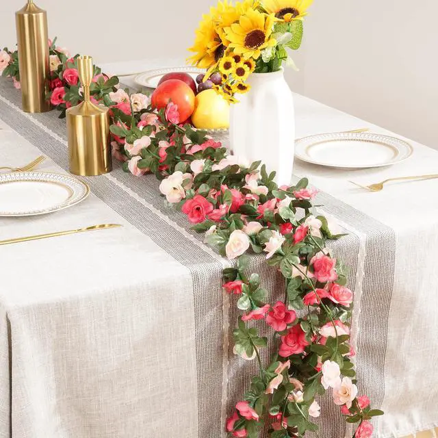 Alt view image 4 of 7 - 2Pcs 16.4Ft Flower Garland Artificial Rose Vines for Bedroom, Cute Fake Hanging Flower Vines Floral Garland Decorations for Wedding Party Wall Room Decor Aesthetic