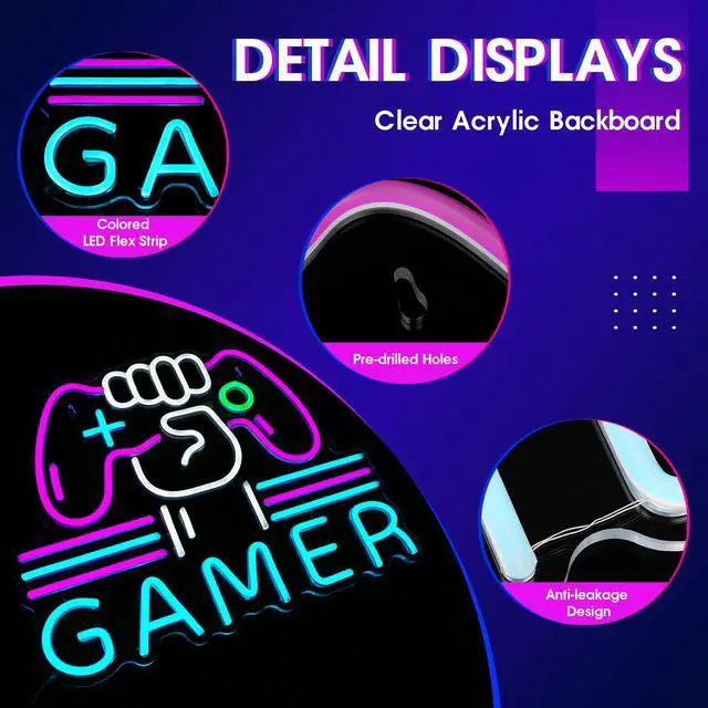 Alt view image 4 of 7 - Gamer Neon Sign LED Game Light for Gaming Video Room Bedroom Wall Decor