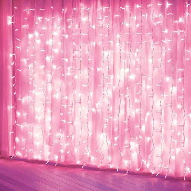 Main image of 6.6x6.6 Ft Pink Curtain Lights, 8 Modes LED String Lights Room Decor