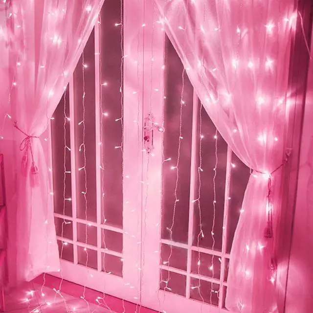 Alt view image 2 of 6 - 6.6x6.6 Ft Pink Curtain Lights, 8 Modes LED String Lights Room Decor