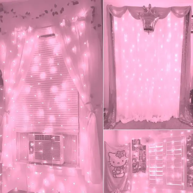 Alt view image 6 of 6 - 6.6x6.6 Ft Pink Curtain Lights, 8 Modes LED String Lights Room Decor