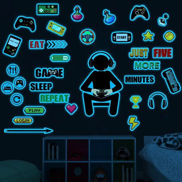 Main image of Gamer Wall Decals Stickers Glow in The Dark Wall Decals Game Wall Stickers Gaming Controller Wall Decals Game Room Decor Video Game Decal for Boys Kids Girls Bedoom Playroom Wall Decor (Sky Blue)