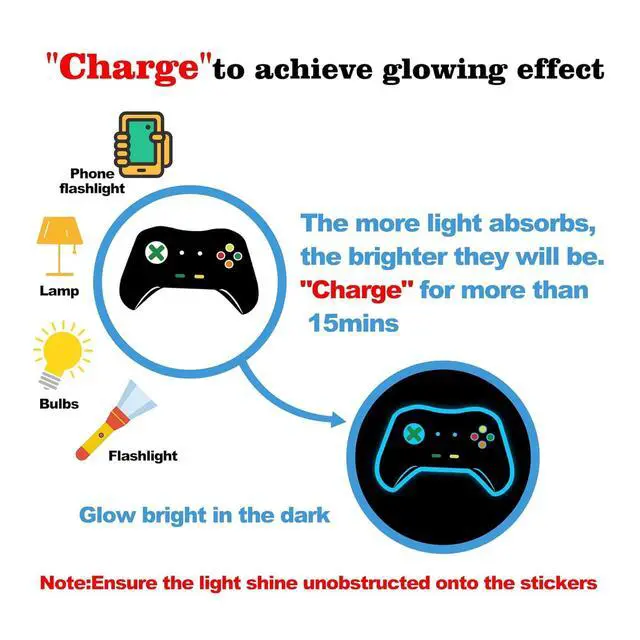 Alt view image 2 of 7 - Gamer Wall Decals Stickers Glow in The Dark Wall Decals Game Wall Stickers Gaming Controller Wall Decals Game Room Decor Video Game Decal for Boys Kids Girls Bedoom Playroom Wall Decor (Sky Blue)
