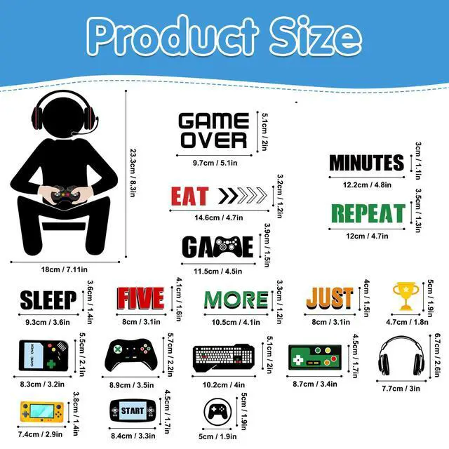 Alt view image 3 of 7 - Gamer Wall Decals Stickers Glow in The Dark Wall Decals Game Wall Stickers Gaming Controller Wall Decals Game Room Decor Video Game Decal for Boys Kids Girls Bedoom Playroom Wall Decor (Sky Blue)