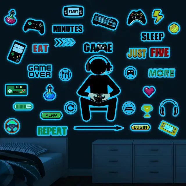 Alt view image 6 of 7 - Gamer Wall Decals Stickers Glow in The Dark Wall Decals Game Wall Stickers Gaming Controller Wall Decals Game Room Decor Video Game Decal for Boys Kids Girls Bedoom Playroom Wall Decor (Sky Blue)