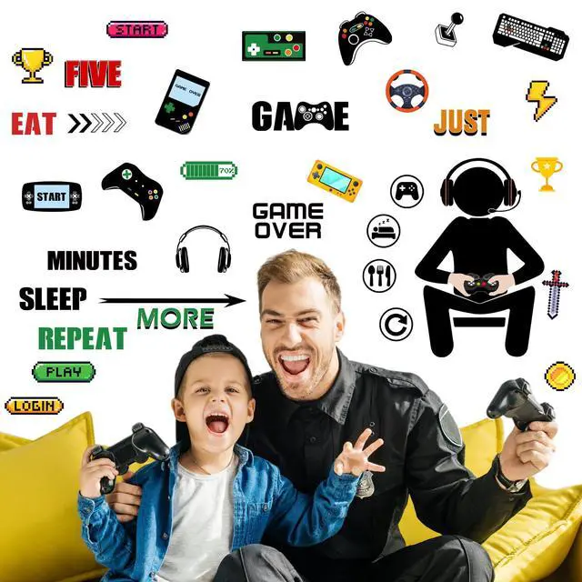 Alt view image 7 of 7 - Gamer Wall Decals Stickers Glow in The Dark Wall Decals Game Wall Stickers Gaming Controller Wall Decals Game Room Decor Video Game Decal for Boys Kids Girls Bedoom Playroom Wall Decor (Sky Blue)